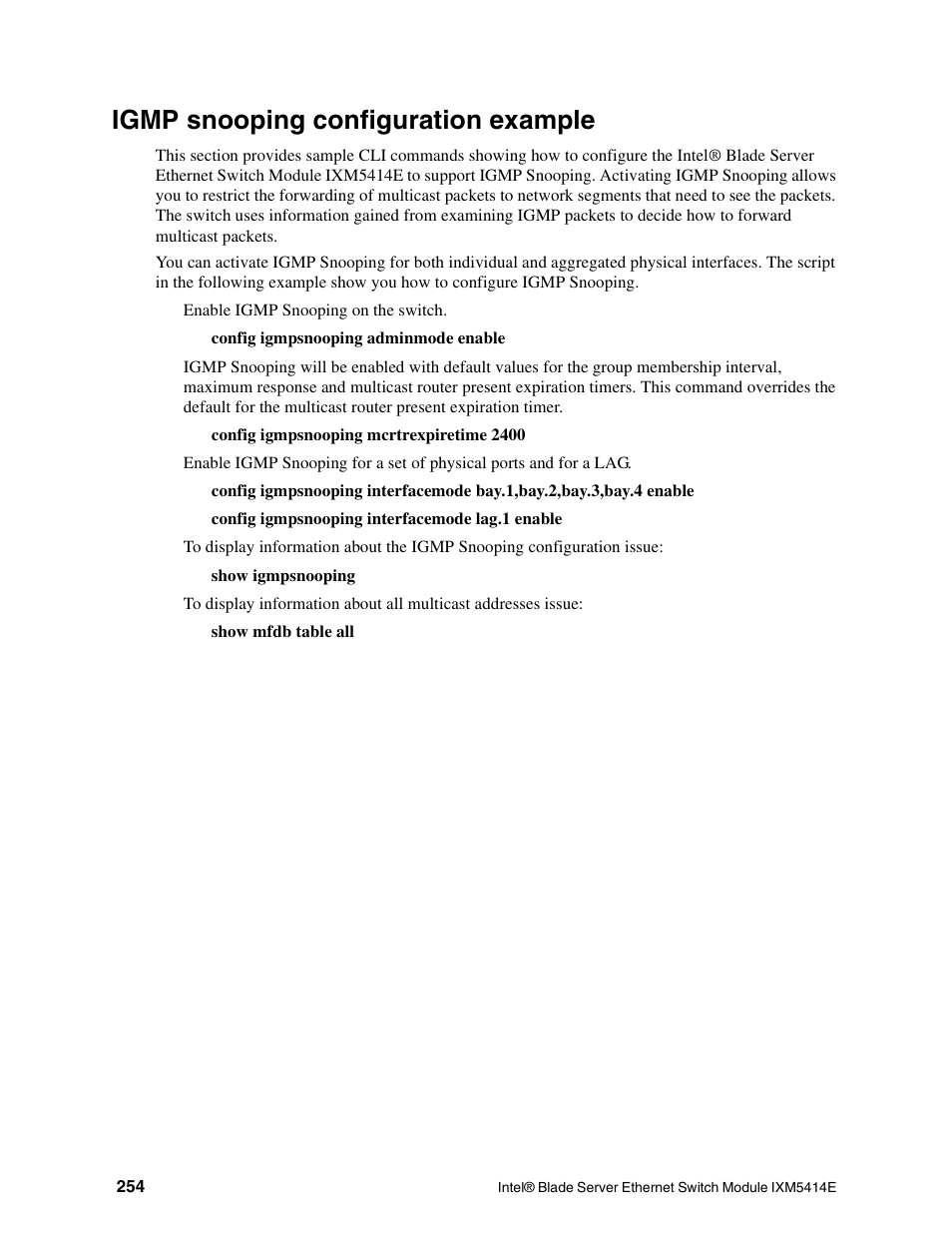 Igmp snooping configuration example | Intel IXM5414E User Manual | Page 264 / 294