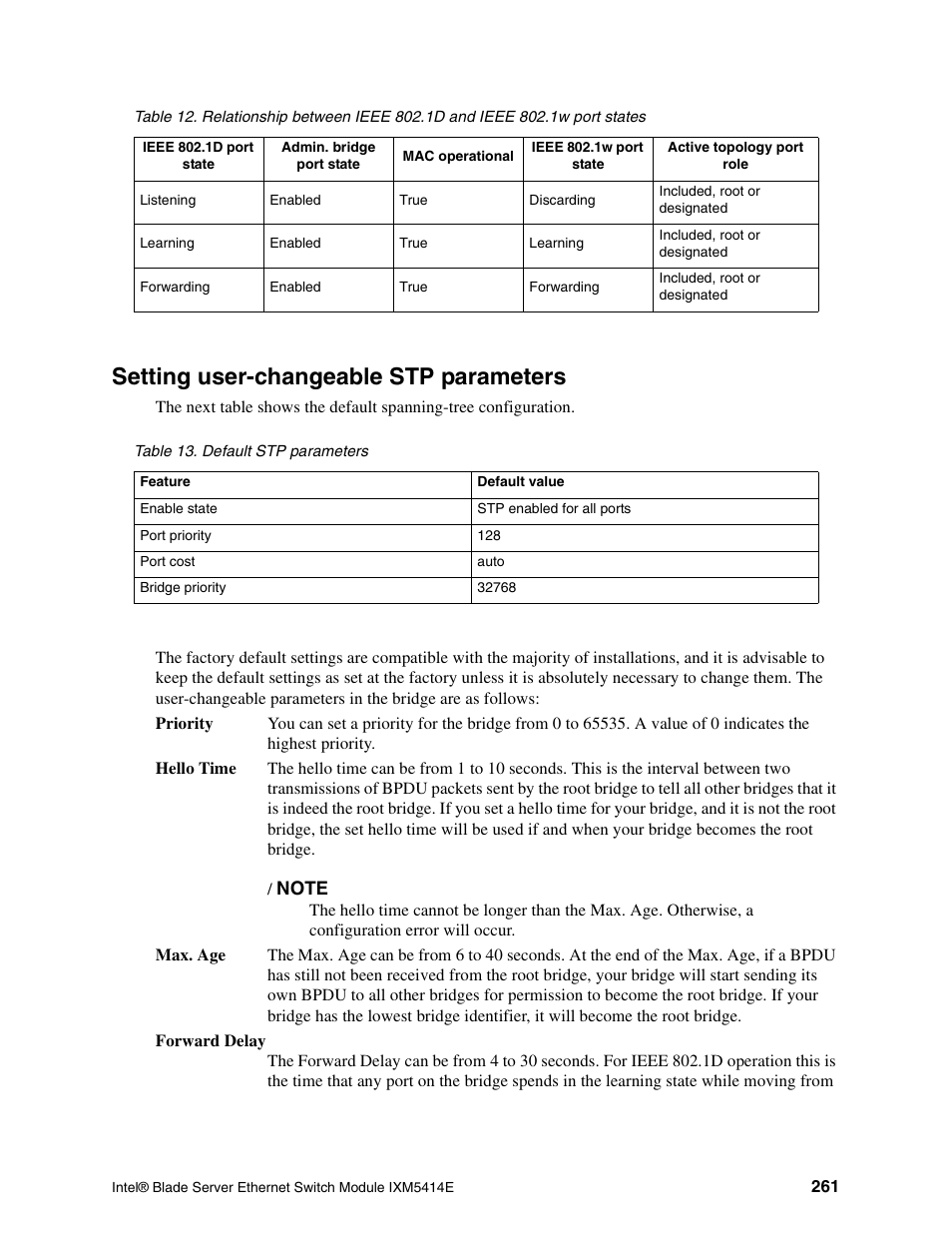 Setting user-changeable stp parameters | Intel IXM5414E User Manual | Page 271 / 294