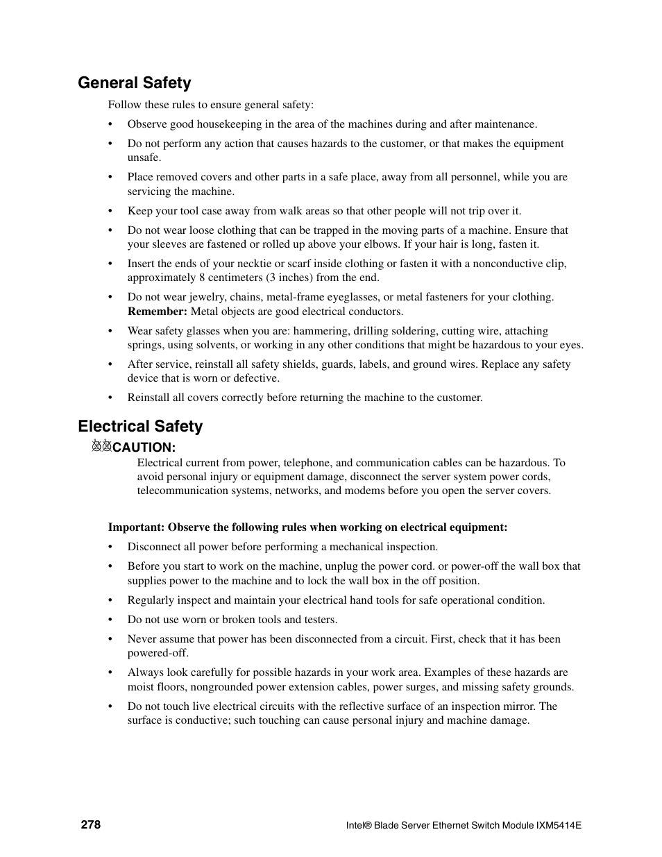 General safety, Electrical safety | Intel IXM5414E User Manual | Page 288 / 294