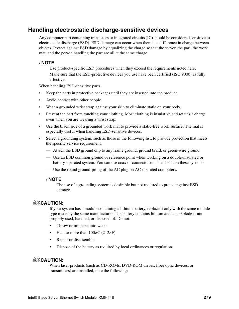 Handling electrostatic discharge-sensitive devices | Intel IXM5414E User Manual | Page 289 / 294