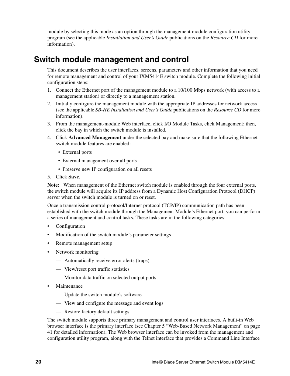 Switch module management and control | Intel IXM5414E User Manual | Page 30 / 294