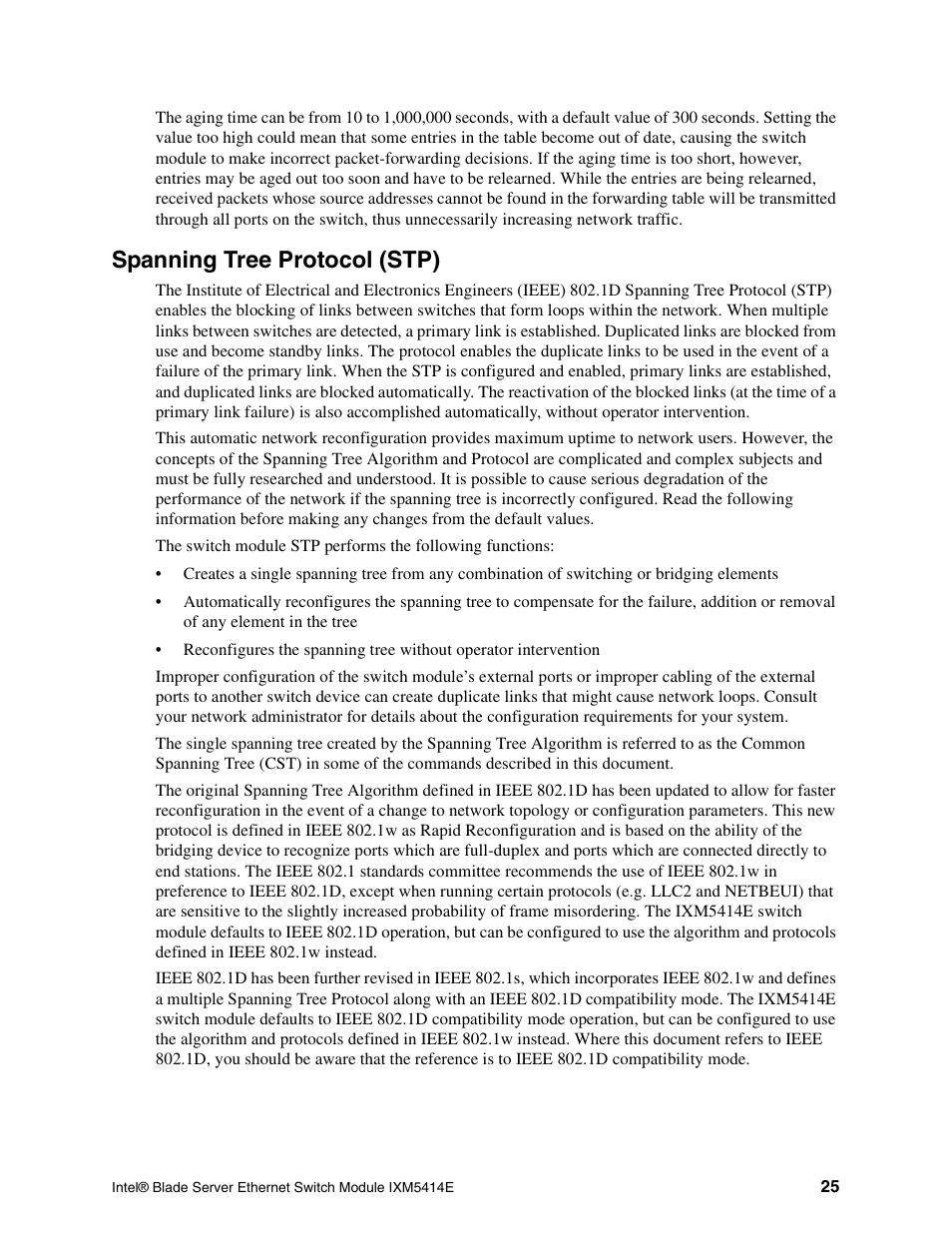 Spanning tree protocol (stp) | Intel IXM5414E User Manual | Page 35 / 294