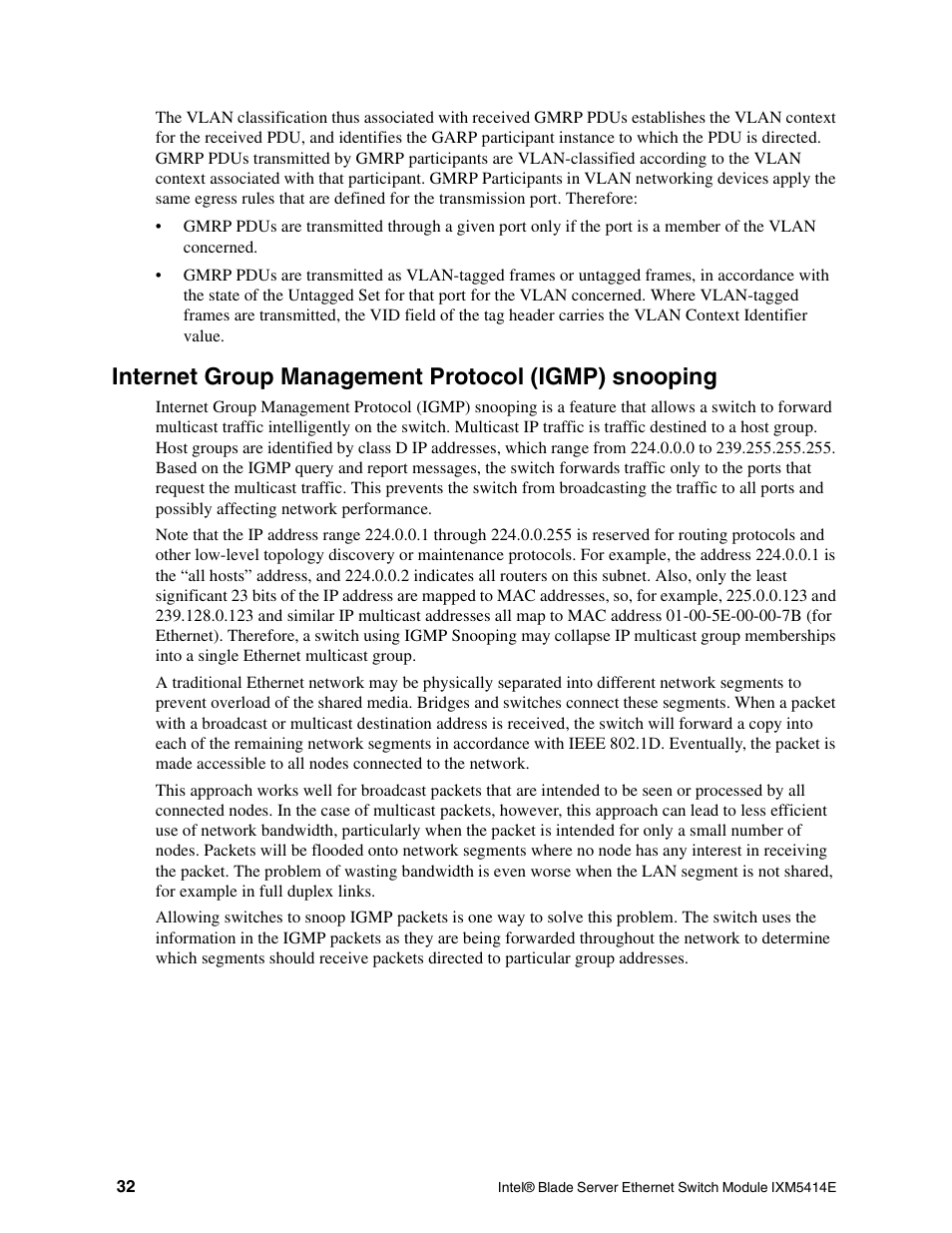 Internet group management protocol (igmp) snooping | Intel IXM5414E User Manual | Page 42 / 294