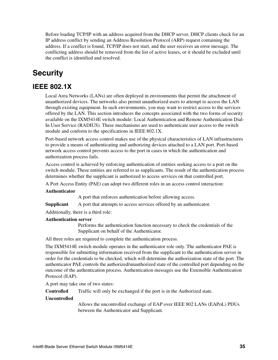 Security, Ieee 802.1x | Intel IXM5414E User Manual | Page 45 / 294
