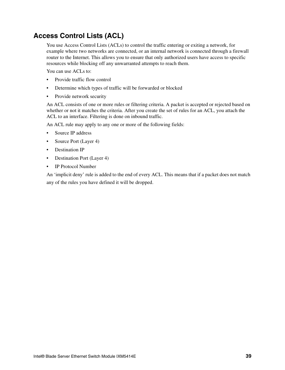 Access control lists (acl) | Intel IXM5414E User Manual | Page 49 / 294