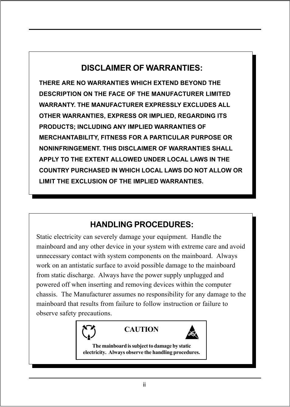 Disclaimer of warranties, Handling procedures | Intel I945P User Manual | Page 2 / 70