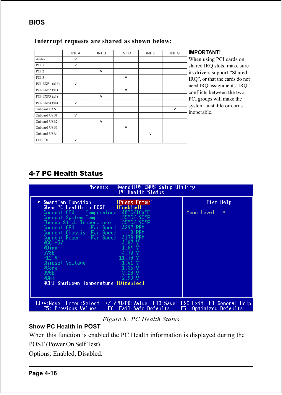 Bios, Page 4-16, Figure 8: pc health status show pc health in post | Intel I945P User Manual | Page 50 / 70