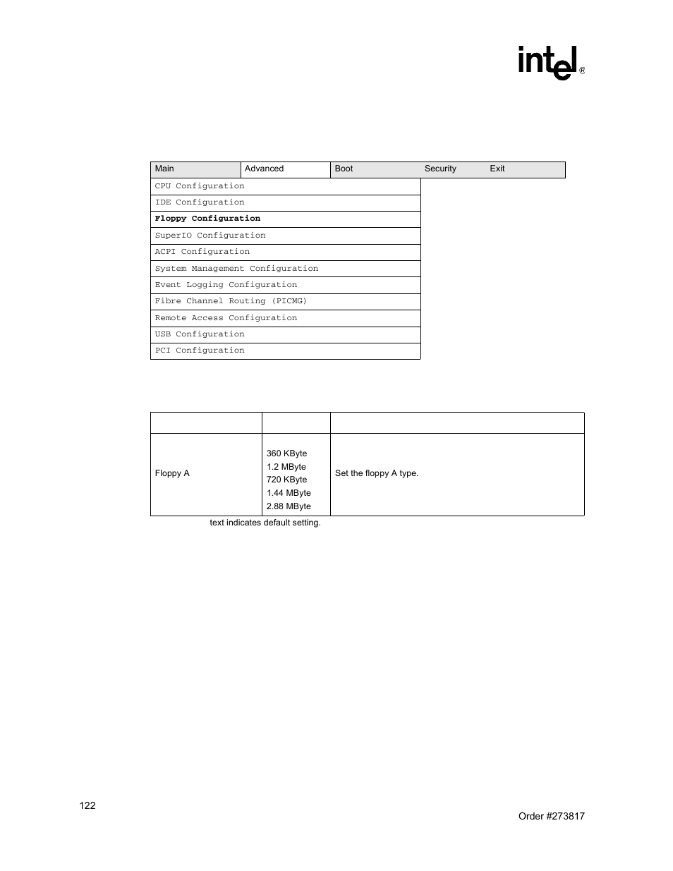 Floppy configuration submenu, 71 floppy configuration submenu, 3 floppy configuration submenu | Intel NetStructure MPCBL0001 User Manual | Page 122 / 198
