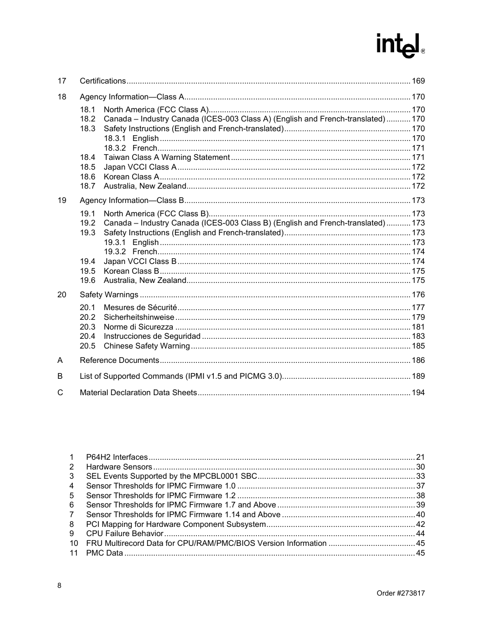 Tables | Intel NetStructure MPCBL0001 User Manual | Page 8 / 198