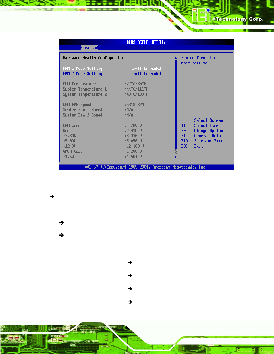 4 acpi configuration, Bios menu 4: hardware health configuration | Intel iEi Motherboard A300 User Manual | Page 110 / 192