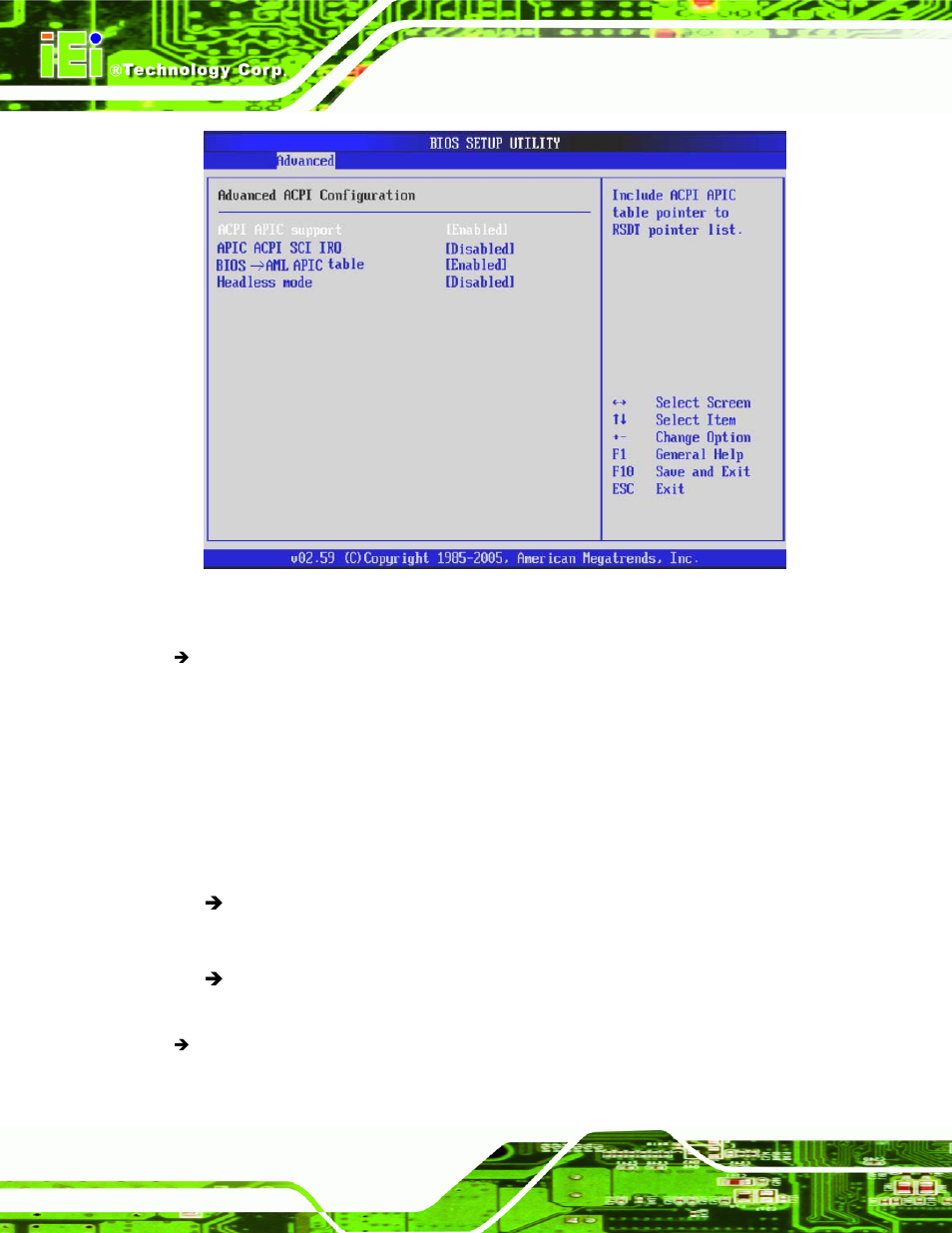 Bios menu 6: advanced acpi configuration | Intel iEi Motherboard A300 User Manual | Page 113 / 192