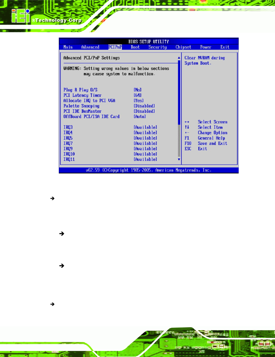 Bios menu 10: pci/pnp configuration | Intel iEi Motherboard A300 User Manual | Page 121 / 192