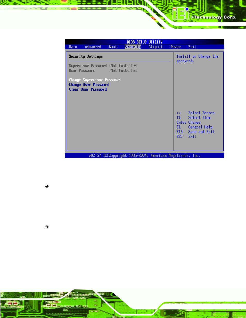 Bios menu 15: security | Intel iEi Motherboard A300 User Manual | Page 134 / 192
