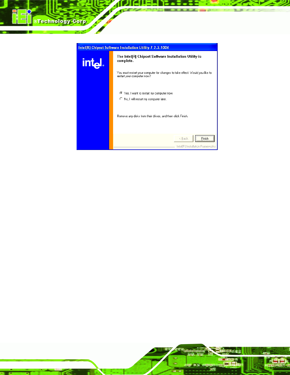 3 realtek audio driver installation, Udio, River | Nstallation, Figure 7-5: restart the computer | Intel iEi Motherboard A300 User Manual | Page 153 / 192