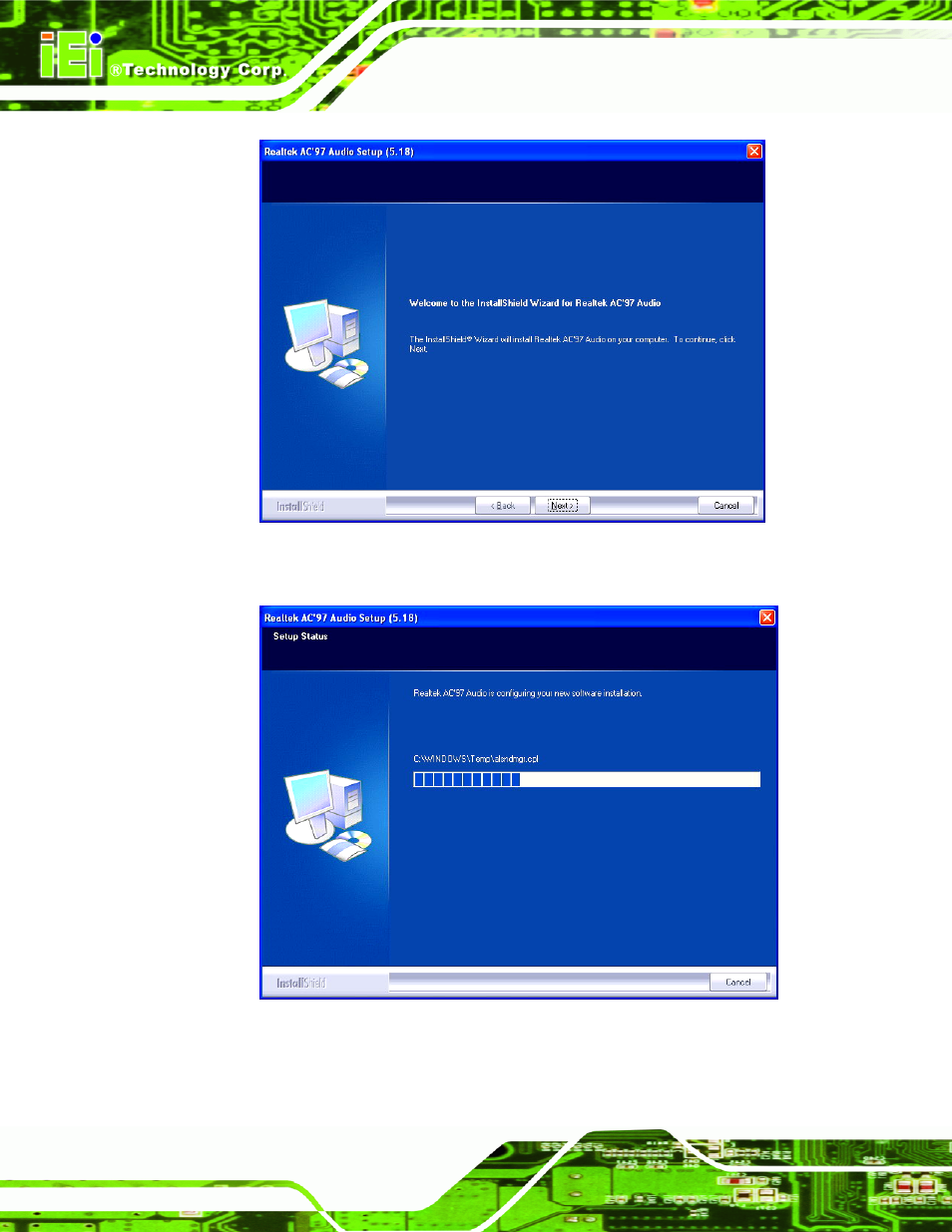 Figure 7-7: audio driver welcome screen, Figure 7-8: audio driver software configuration | Intel iEi Motherboard A300 User Manual | Page 155 / 192