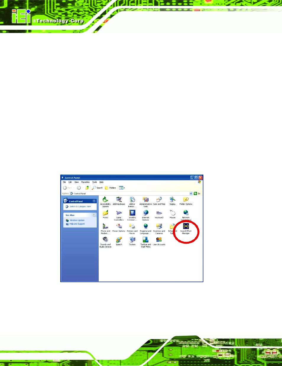 E.1 introduction, E.1.1 accessing the ac’97 codec, E.1.2 driver installation | E.2 sound effect configuration, E.2.1 accessing the sound effects manager, E.1 i, Ntroduction, E.2 s, Ound, Ffect | Intel iEi Motherboard A300 User Manual | Page 183 / 192