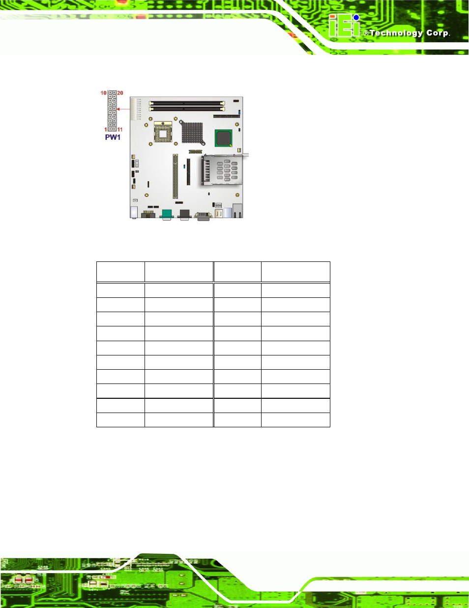 2 audio connector, Figure 4-3: atx power connector location, Table 4-3: atx power connector pinouts | See figure 4-3, See table 4-3, A300 motherboard, Page 33 | Intel iEi Motherboard A300 User Manual | Page 48 / 192