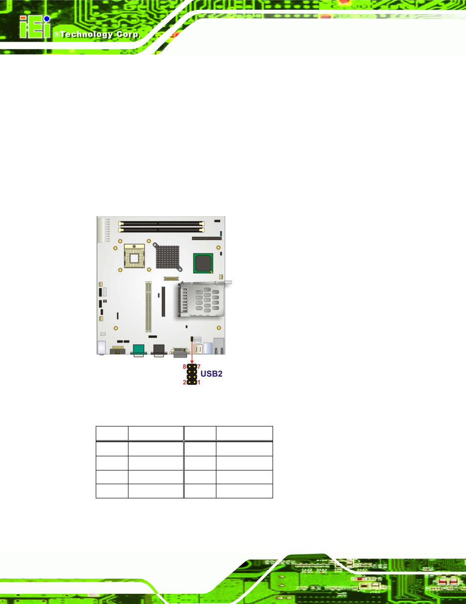 16 internal usb connectors (8-pin), Table 4-20: internal usb connector pinouts (8-pin), Page 50 | Intel iEi Motherboard A300 User Manual | Page 65 / 192