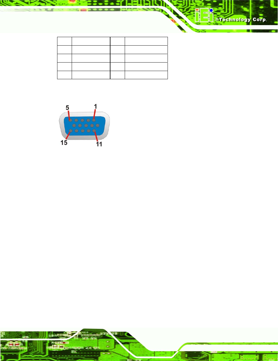 Figure 4-26: vga connector, Table 4-29: vga connector pinouts, Section 0 | See figure 4-26, Table 4-29, A300 motherboard, Page 59 | Intel iEi Motherboard A300 User Manual | Page 74 / 192