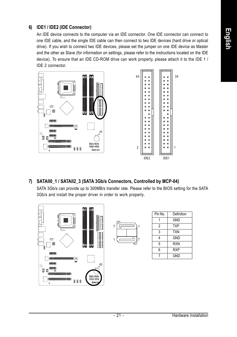 English, 6) ide1 / ide2 (ide connector) | Intel GA-8N775 User Manual | Page 21 / 88