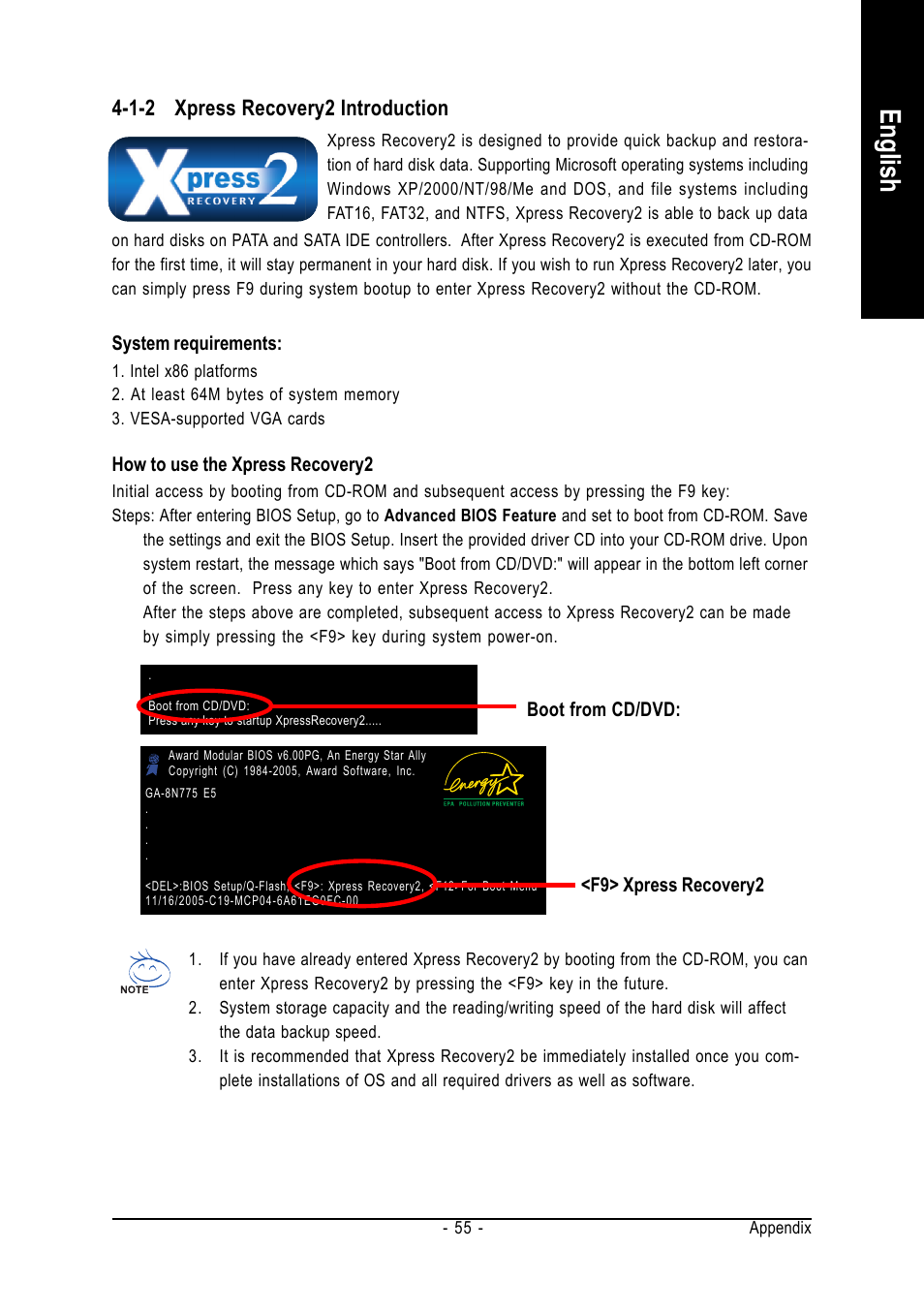 English, 1-2 xpress recovery2 introduction | Intel GA-8N775 User Manual | Page 55 / 88
