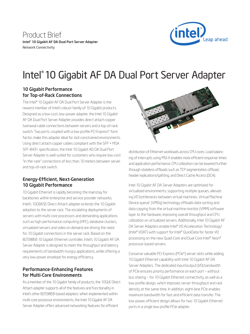 Intel 10 Gigabit AF DA Dual Port Server Adapte User Manual | 4 pages