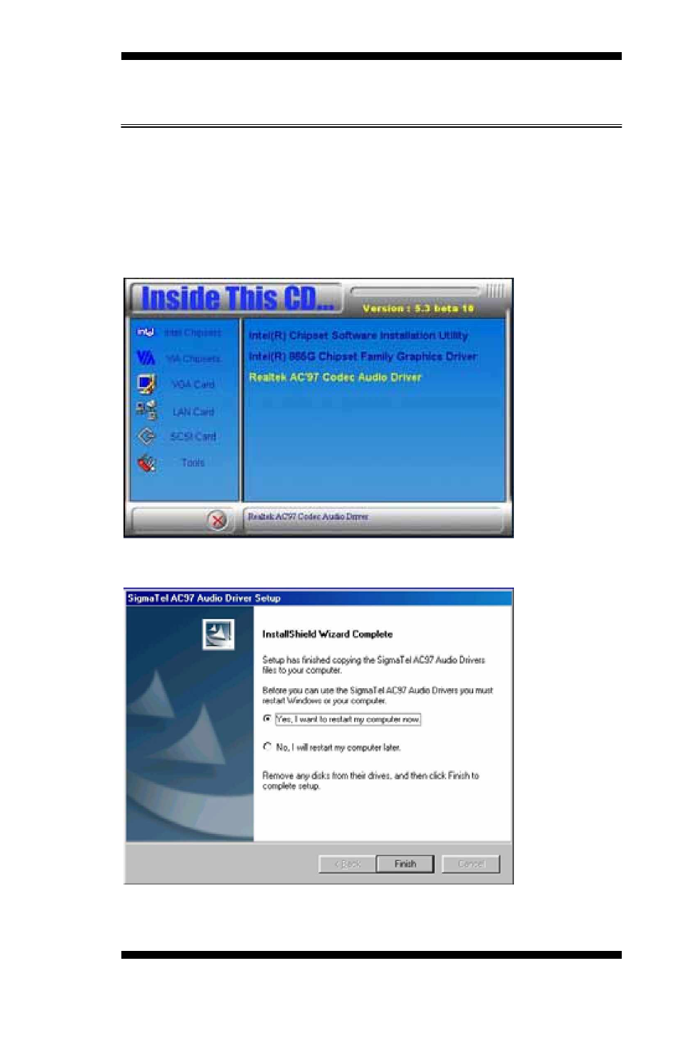 Realtek ac97 codec audio driver installation | Intel LGA775 User Manual | Page 61 / 65