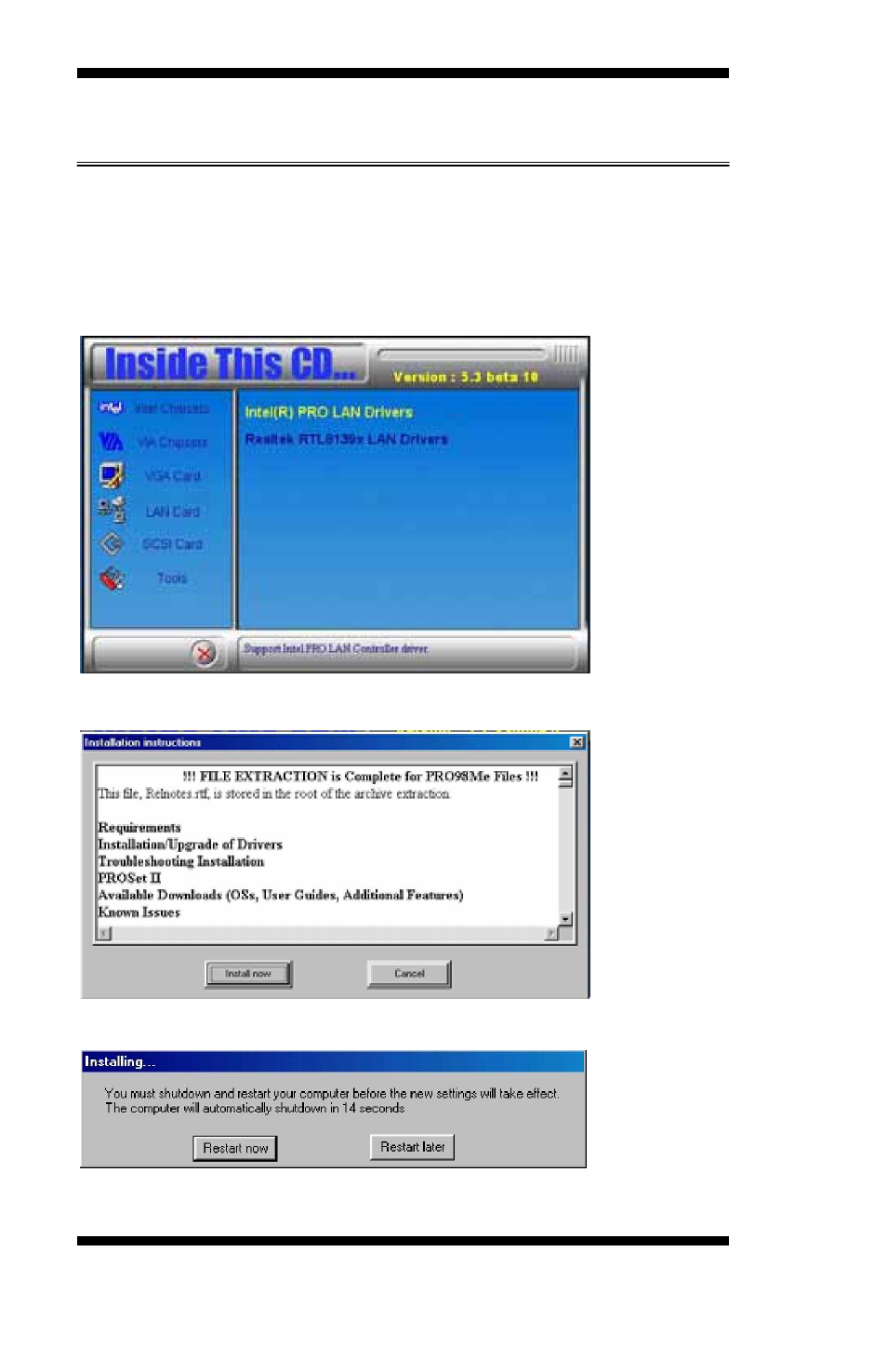 Intel pro lan drivers installation | Intel LGA775 User Manual | Page 62 / 65