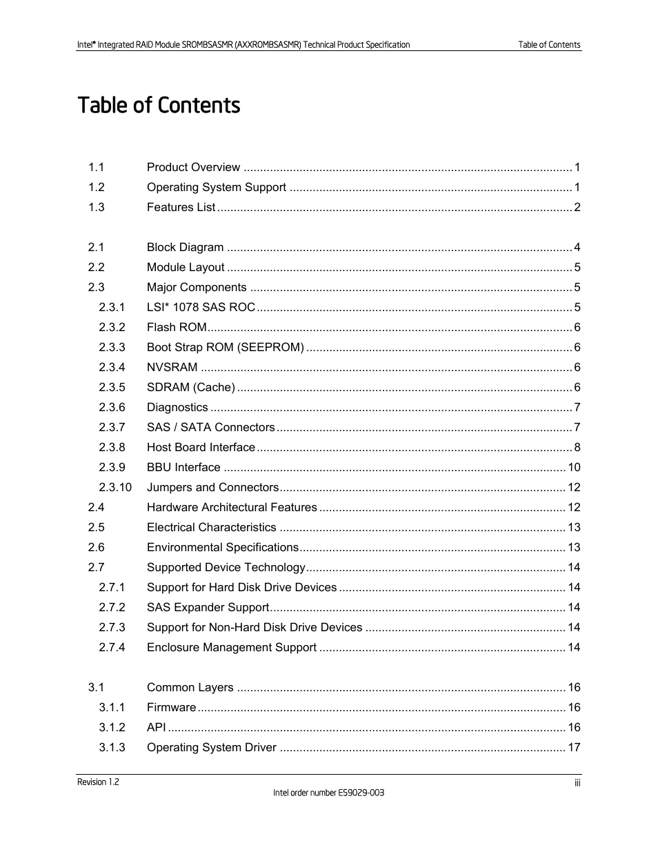 Intel SROMBSASMR (AXXROMBSASMR) User Manual | Page 3 / 40