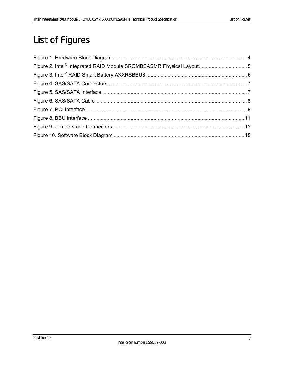 List of figures | Intel SROMBSASMR (AXXROMBSASMR) User Manual | Page 5 / 40