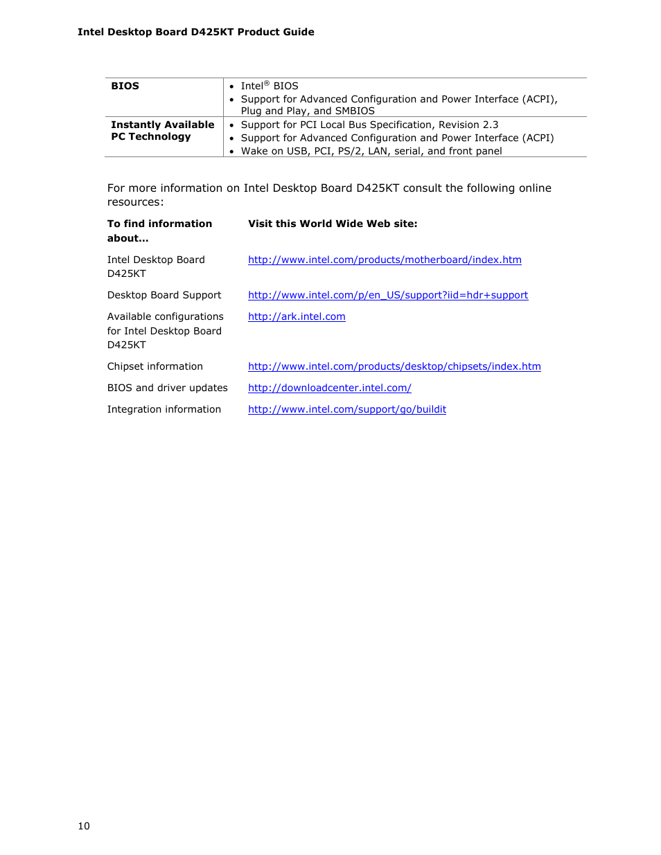 Intel D425KT User Manual | Page 10 / 60