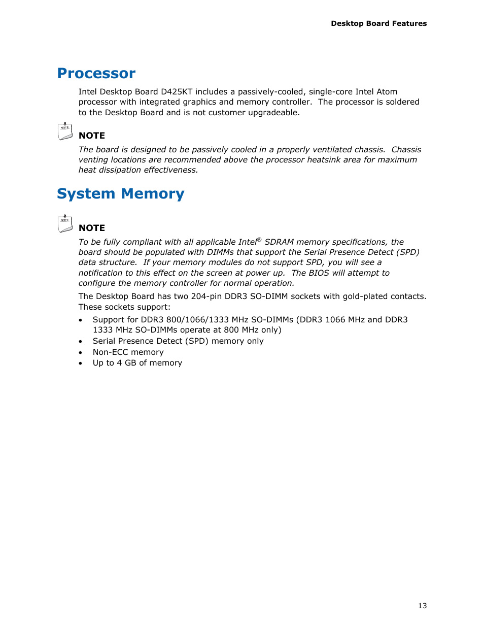 Processor, System memory | Intel D425KT User Manual | Page 13 / 60