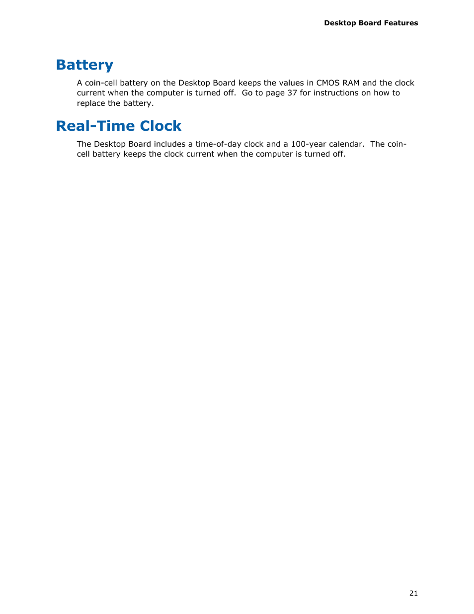 Battery, Real-time clock | Intel D425KT User Manual | Page 21 / 60