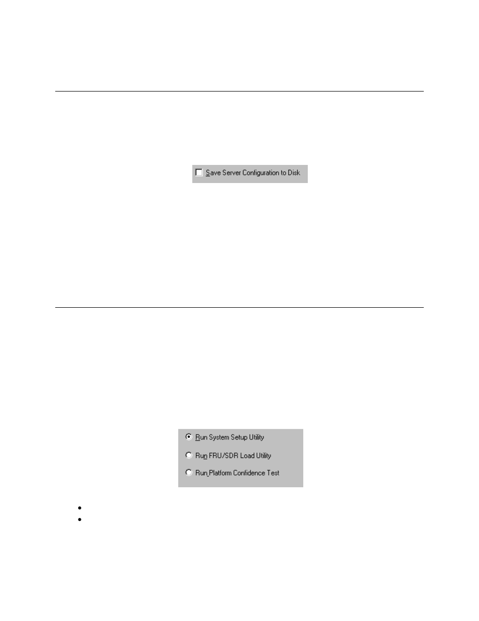 8 set and save the configuration, 9 server configuration utilities, Set and save the configuration | Utilities, Save configuration option choices to disk, Save configuration to disk, Save to disk, Optio | Intel SE7320 User Manual | Page 27 / 30