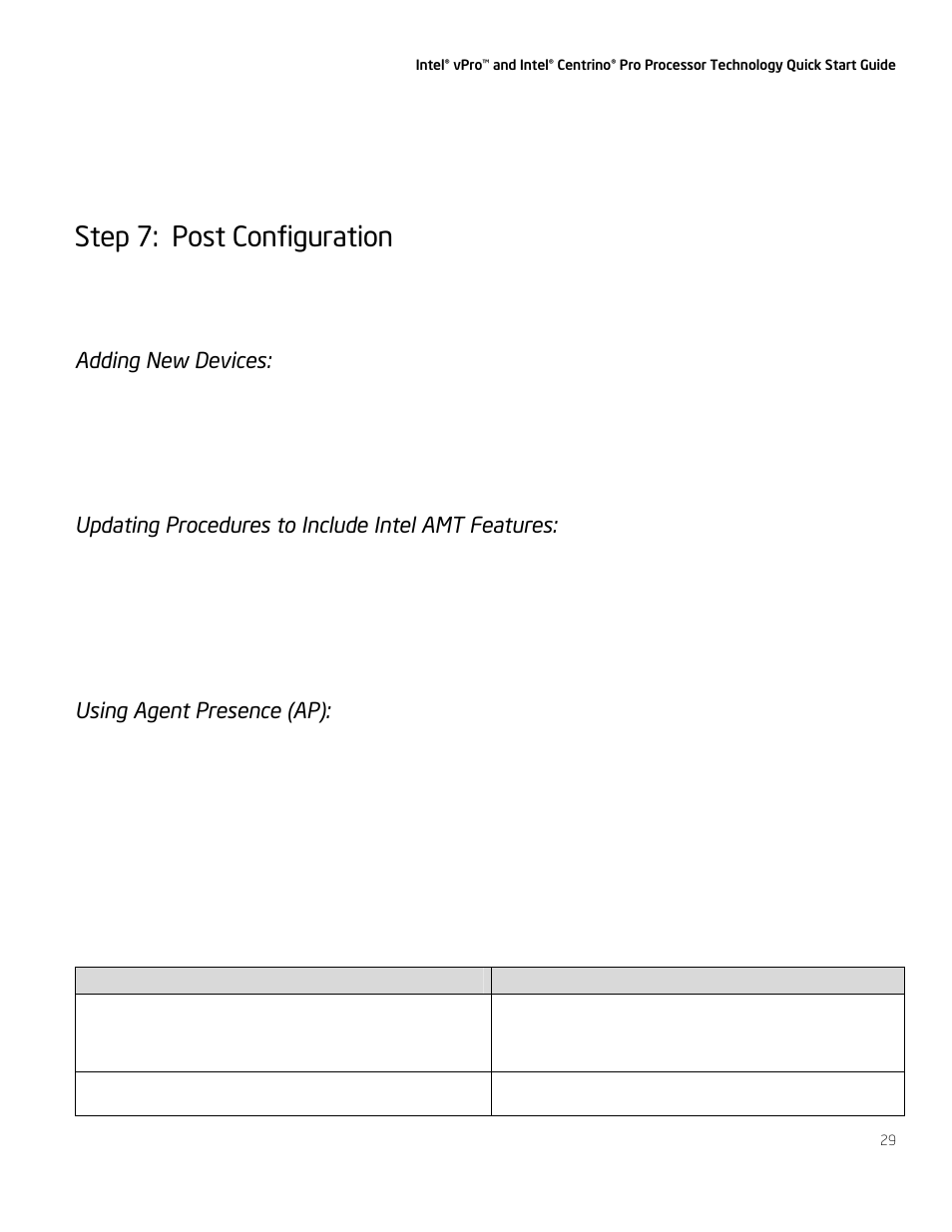 Step 7: post configuration, Adding new devices, Updating procedures to include intel amt features | Using agent presence (ap) | Intel vPro User Manual | Page 29 / 41