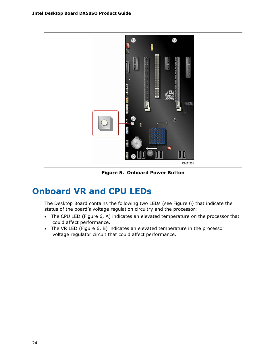 Onboard vr and cpu leds | Intel DX58SO User Manual | Page 24 / 86