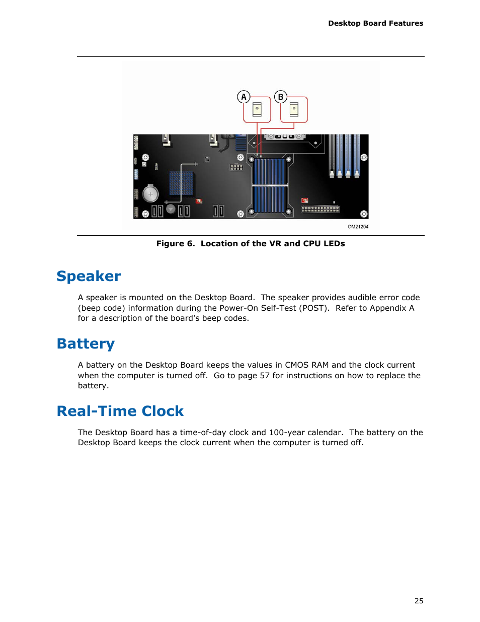 Speaker, Battery, Real-time clock | Intel DX58SO User Manual | Page 25 / 86