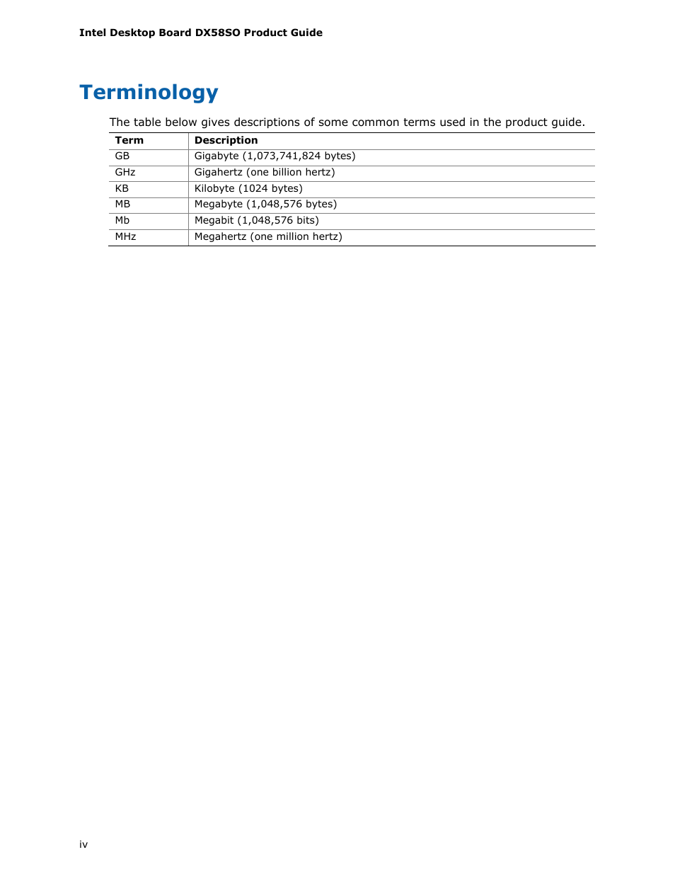 Terminology | Intel DX58SO User Manual | Page 4 / 86