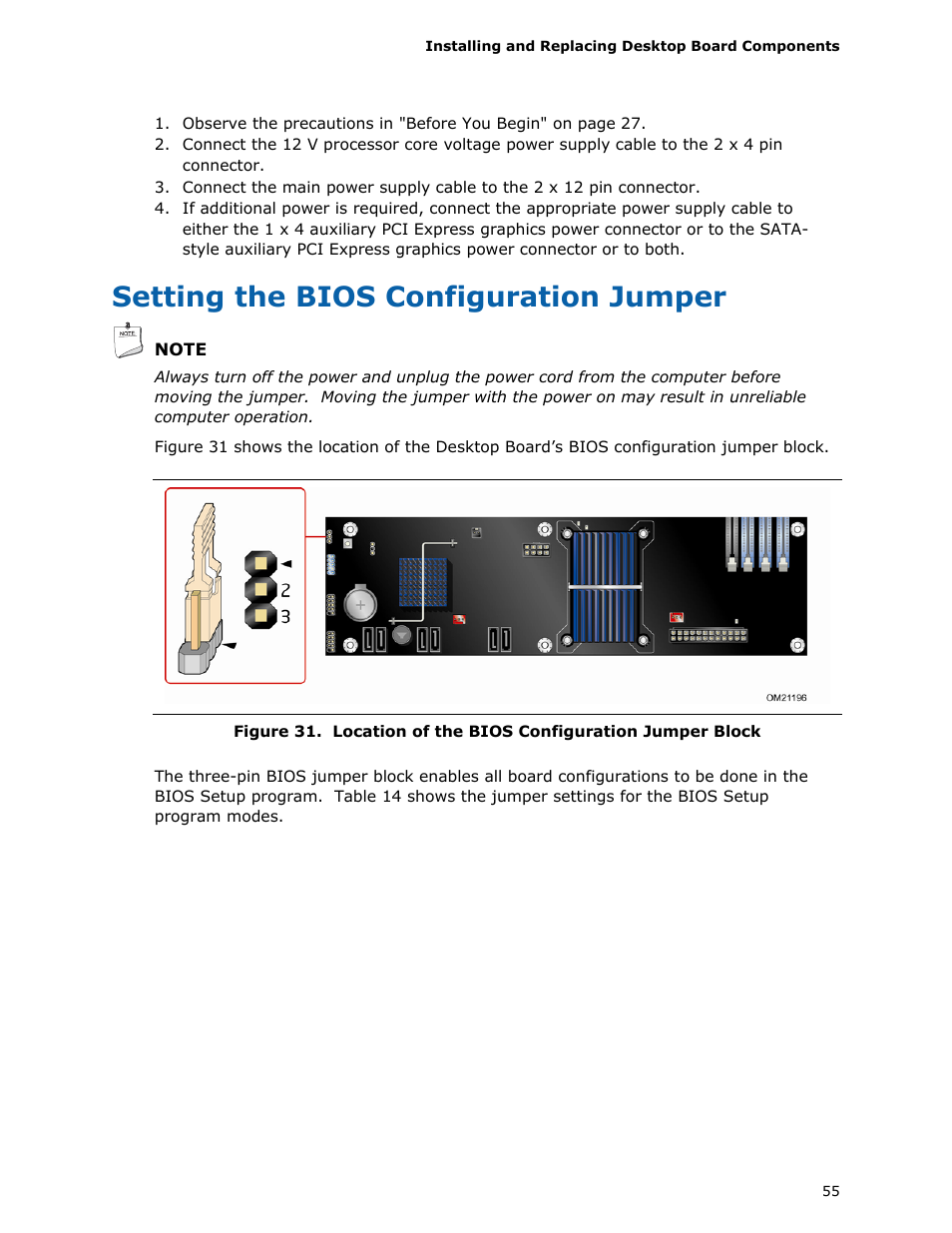 Setting the bios configuration jumper | Intel DX58SO User Manual | Page 55 / 86