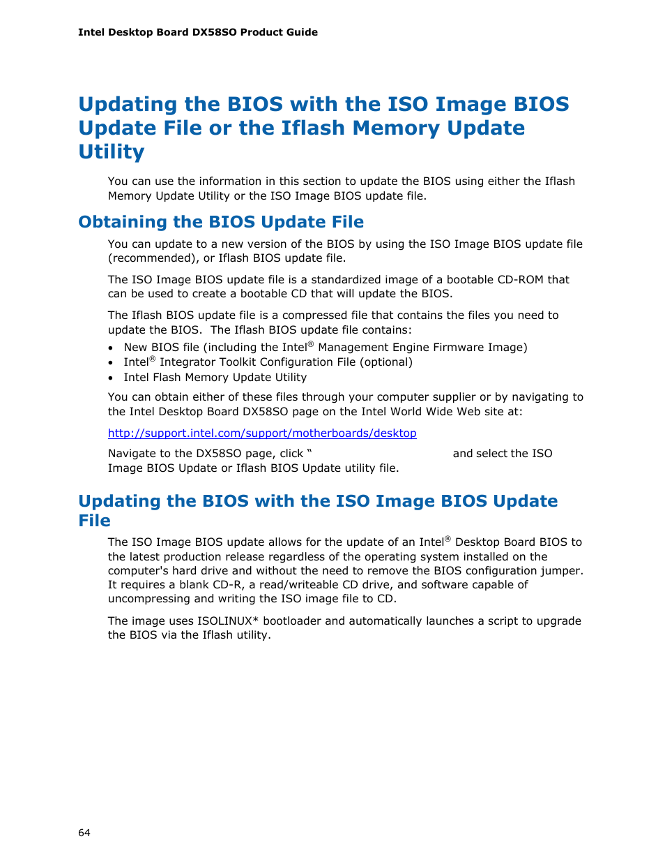 Obtaining the bios update file | Intel DX58SO User Manual | Page 64 / 86