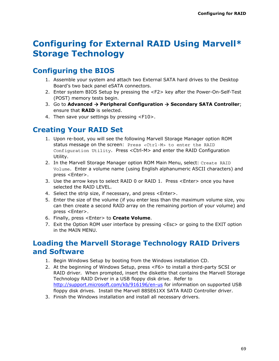 Configuring the bios, Creating your raid set | Intel DX58SO User Manual | Page 69 / 86