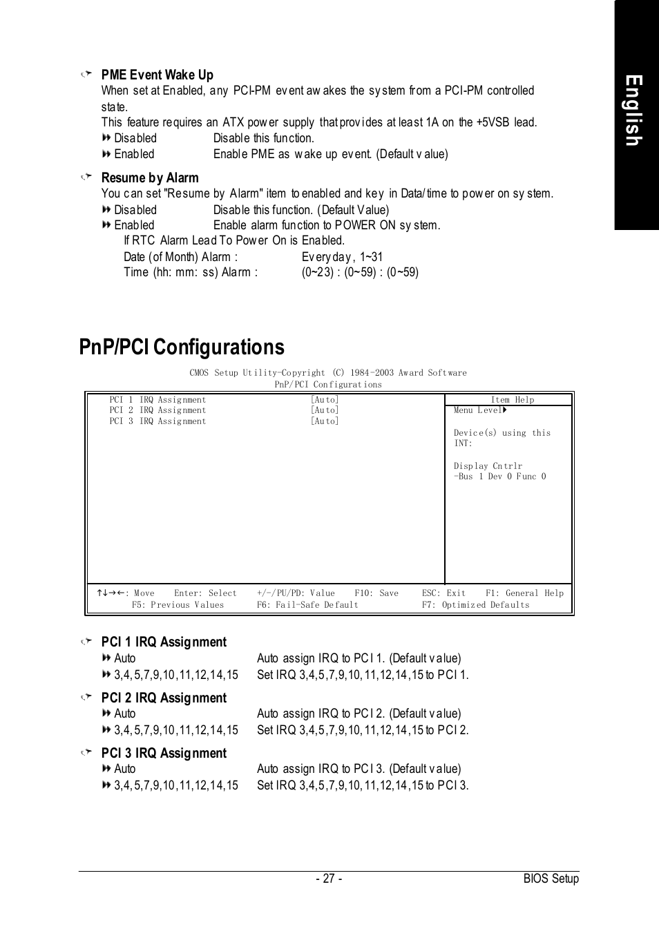 English, Pnp/pci configurations | Intel 8VM533M-RZ-C User Manual | Page 27 / 36