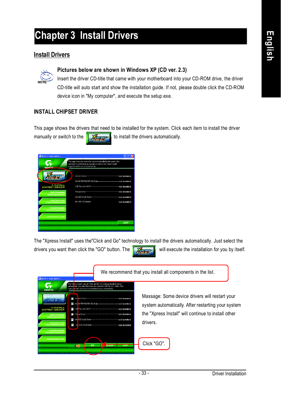 Chapter 3 install drivers, English revision history | Intel 8VM533M-RZ-C User Manual | Page 33 / 36