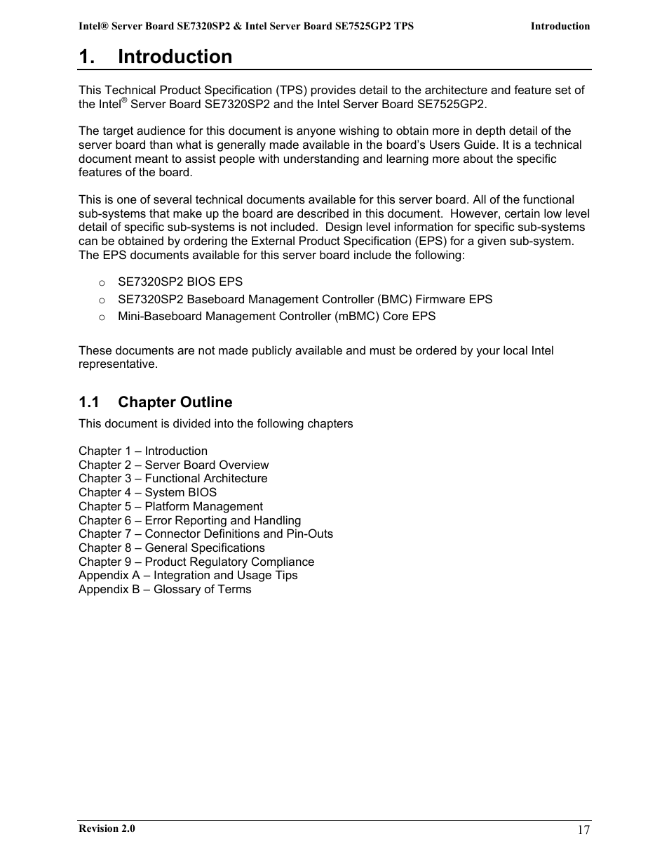 Introduction, 1 chapter outline | Intel SE7525GP2 User Manual | Page 17 / 175