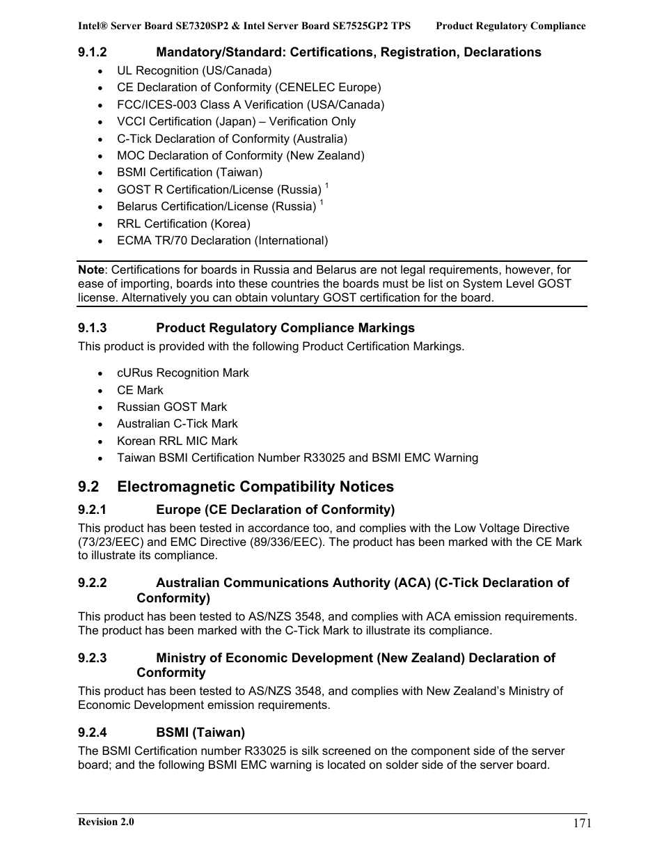 2 electromagnetic compatibility notices | Intel SE7525GP2 User Manual | Page 171 / 175