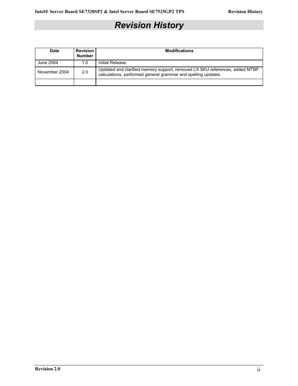 Revision history | Intel SE7525GP2 User Manual | Page 2 / 175