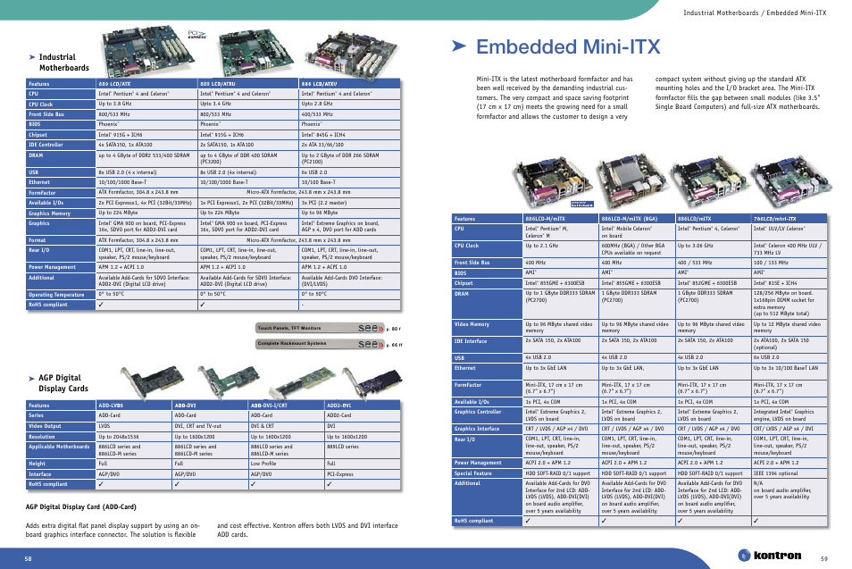 Embedded mini-itx, Agp digital display cards, Industrial | Motherboards, Industrial motherboards / embedded mini-itx | Intel Ethernet Switch Boards User Manual | Page 30 / 52