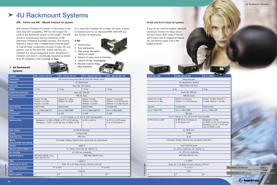 4u rackmount systems, 4u rackmount, Systems | E-pac, Particle foam, Pure hydrocarbon, High energy absorption relative to weight, Tolerant of water, dust & chemicals, Tolerant of high temperatures, Resumes original shape after distortion | Intel Ethernet Switch Boards User Manual | Page 37 / 52