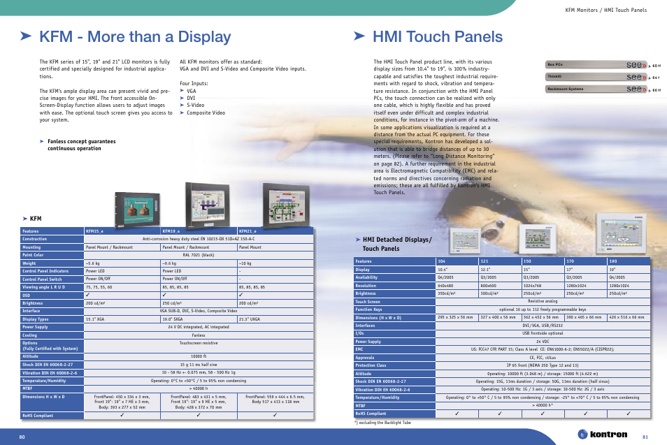 Hmi touch panels, Kfm - more than a display, Hmi detached displays | Touch panels | Intel Ethernet Switch Boards User Manual | Page 43 / 52