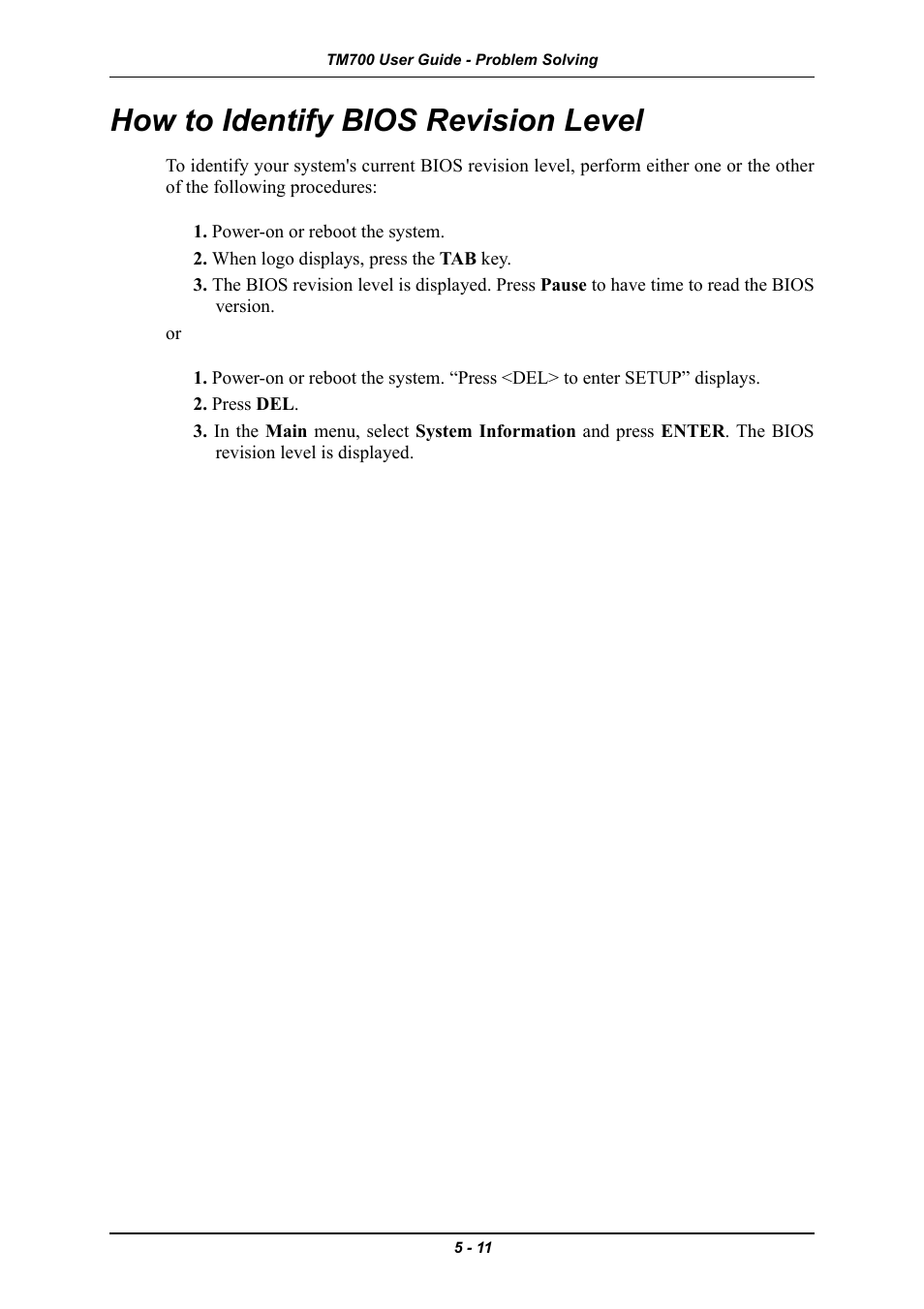 How to identify bios revision level, How to identify bios revision level -11 | Intel Express 5800 TM700 User Manual | Page 111 / 132